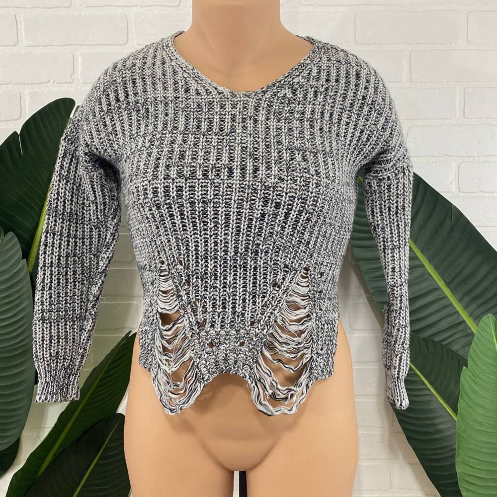 Truluv distressed knit pullover sweater